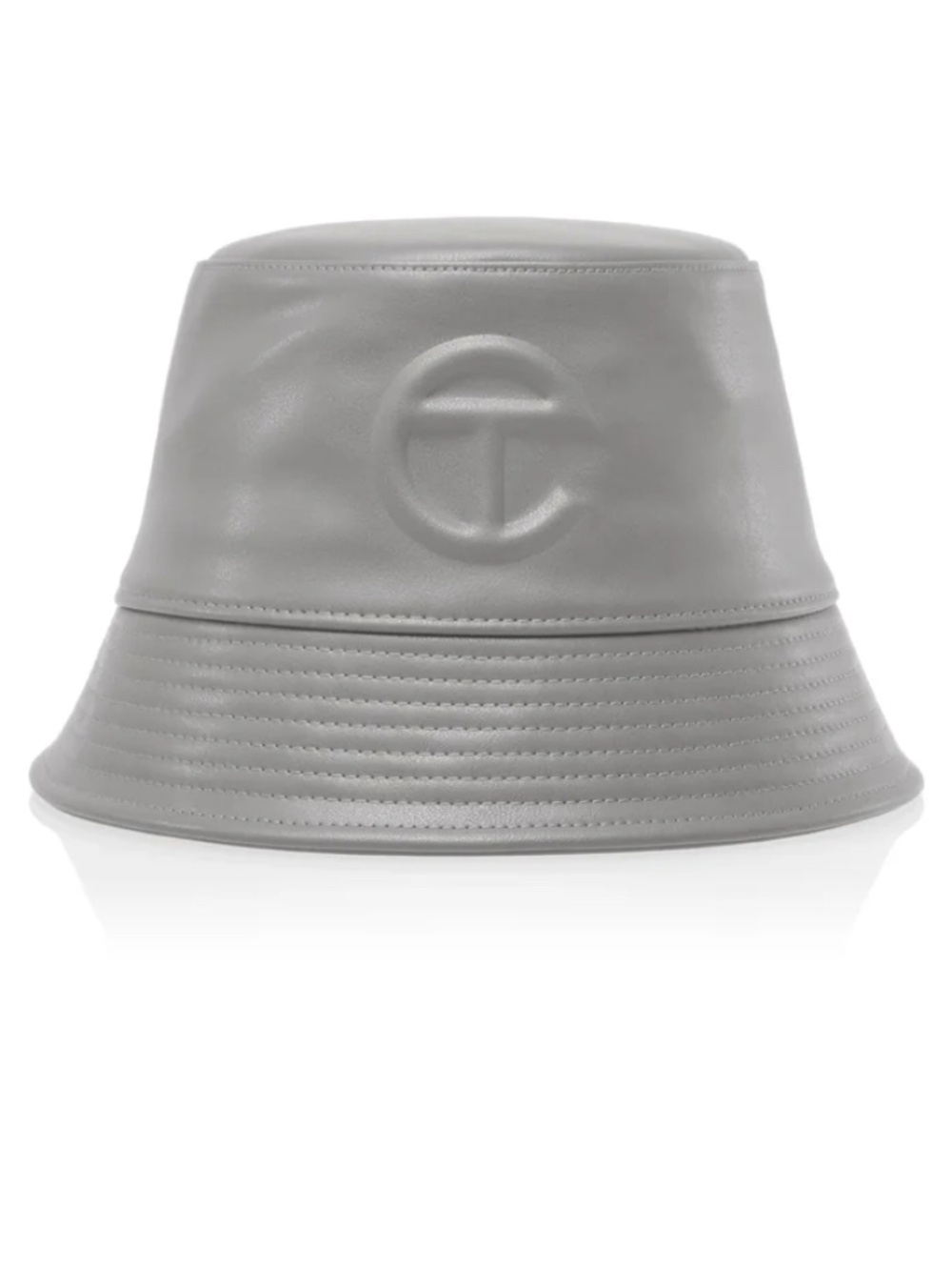 New w/Tags and Bag Telfar Gray Leather Like Logo Bucket Hat, Solid, Unisex Adult